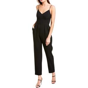 Eliza J Spaghetti Strap V-neck Cropped Jumpsuit Black Pockets Versatile Size 12